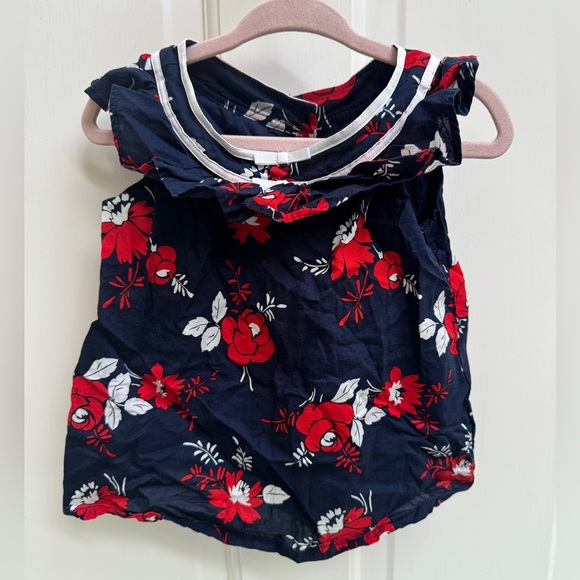 Janie & Jack 2T Blue Red & White Floral Girls Short Sleeve Blouse Top - Picture 1 of 5